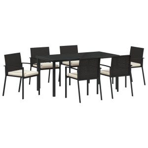 Conjunto de Comedor de Jardín de 7 Piezas Poliratán Negro H