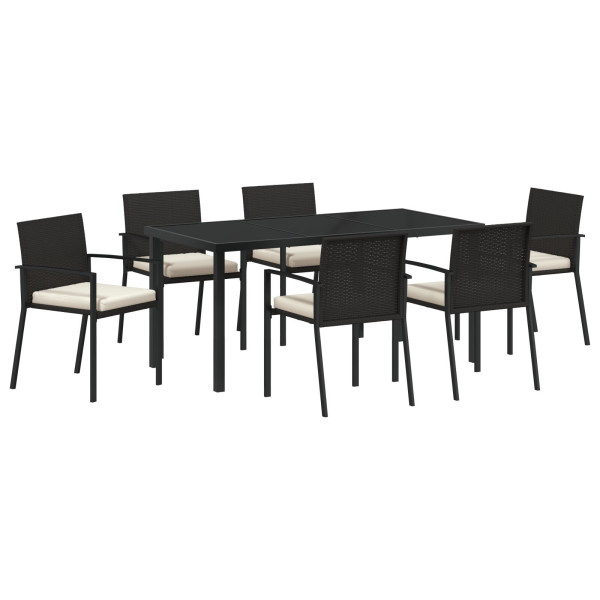 Conjunto de Comedor de Jardín de 7 Piezas Poliratán Negro M 2