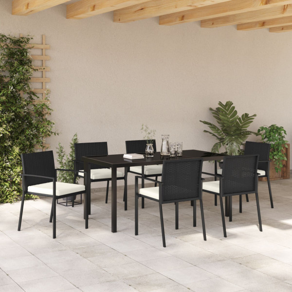 Conjunto de Jantar de Jardim com 7 Peças em Poli Rattan Preto M 4