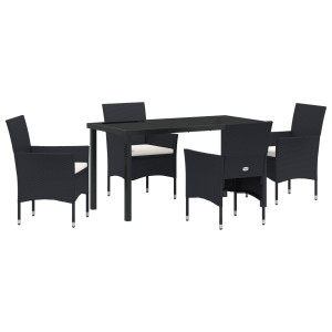 Conjunto de Comedor para Jardín de 5 Piezas  Negro Ratán Polimérico H