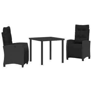 Conjunto de Comedor de Jardín de 3 Piezas Ratán Poliéster Negro H