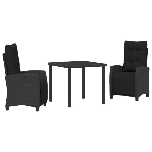 Conjunto de Comedor de Jardín de 3 Piezas Ratán Poliéster Negro M 2