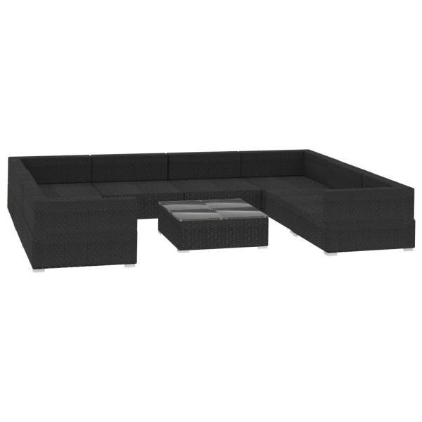 9 pcs conjunto lounge de jardim c/ almofadões vime PE preto M 3