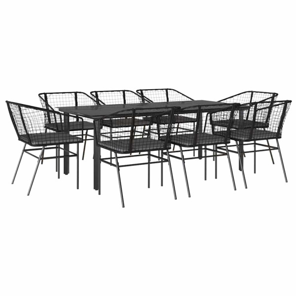 Set de comedor jardín 9 piezas cojines ratán polivinílico negro M 2