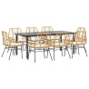 Juego comedor jardín 9 pzas cojines ratán sintético marrón 2