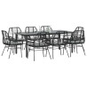 Set de comedor jardín 9 piezas cojines ratán polivinílico negro 1