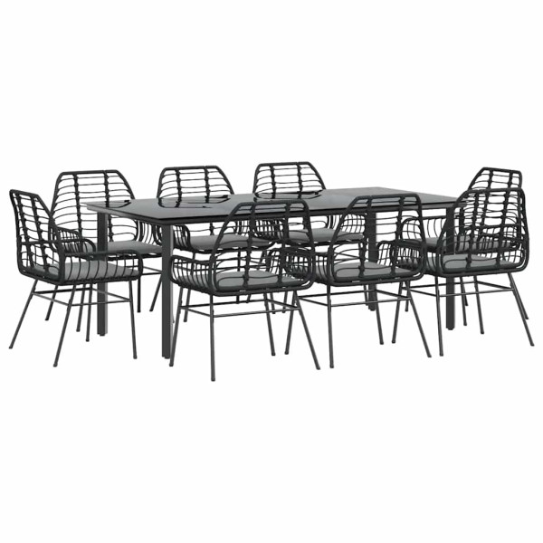 Set de comedor jardín 9 piezas cojines ratán polivinílico negro M 2