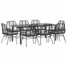Set de comedor jardín 9 piezas cojines ratán polivinílico negro 2