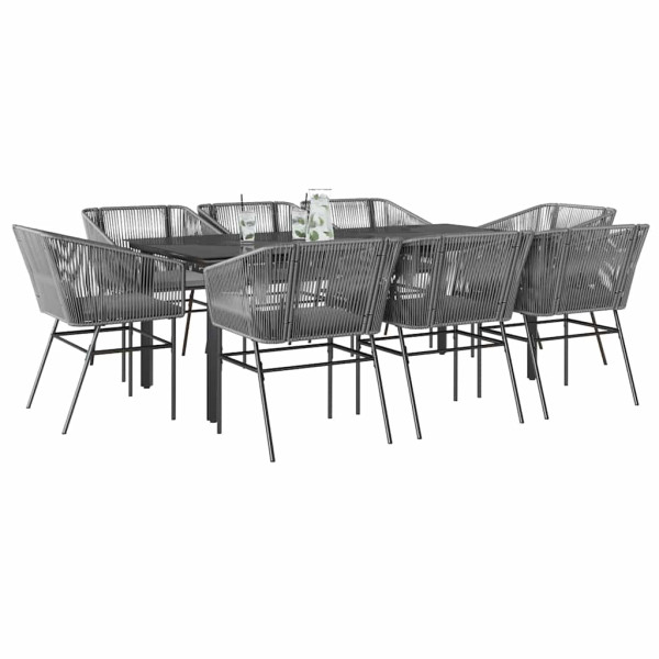 Juego comedor jardín 9 pzas cojines ratán sintético vidrio gris D