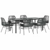 Set de comedor de jardín 7 piezas cojines ratán sintético negro 2