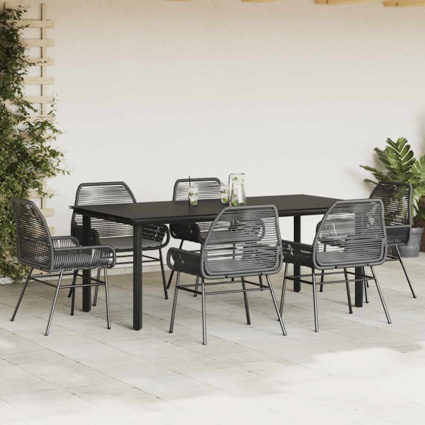 Set de comedor de jardín 7 piezas cojines ratán sintético negro M 3