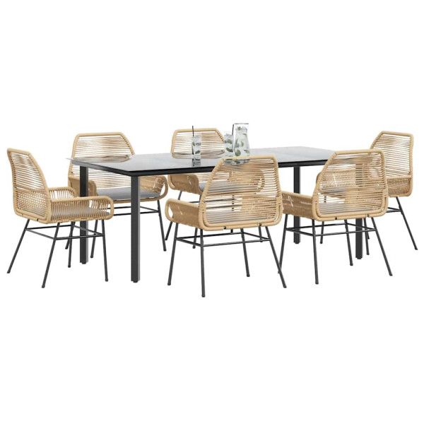 Juego de comedor de jardín 7 pzas con cojines ratán PE marrón D