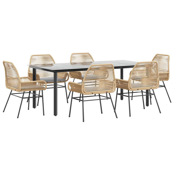 Juego de comedor de jardín 7 pzas con cojines ratán PE marrón M 2