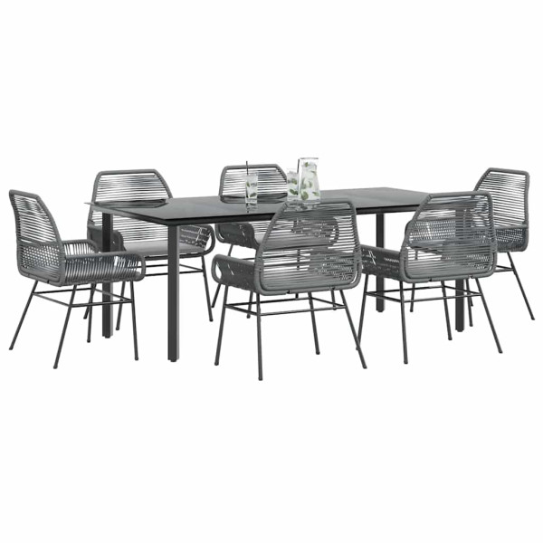 Juego comedor jardín 7 pzas cojines ratán sintético vidrio gris D