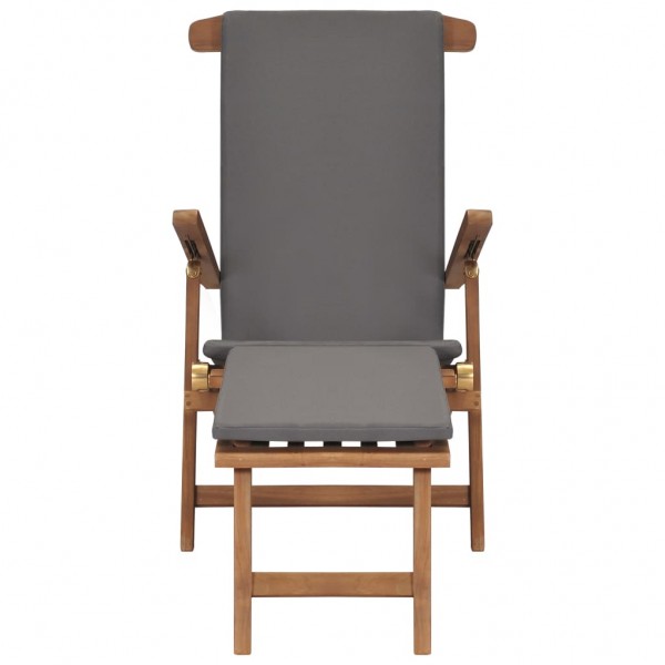 Tumbona con cojín gris oscuro madera maciza de teca M 4