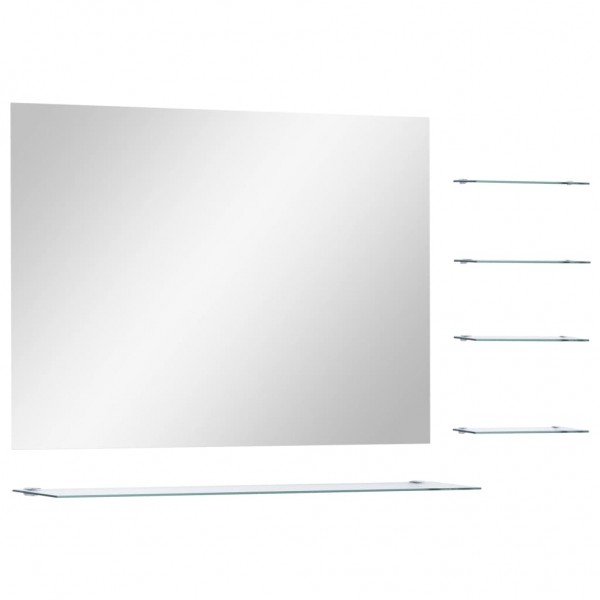 Espejo de pared con 5 estantes plateado 80x60 cm M 2