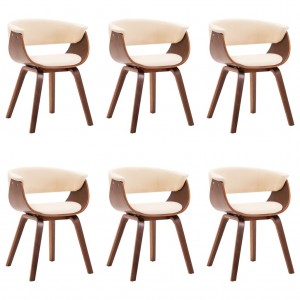 Sillas de comedor 6 uds madera curvada y cuero sintético crema H