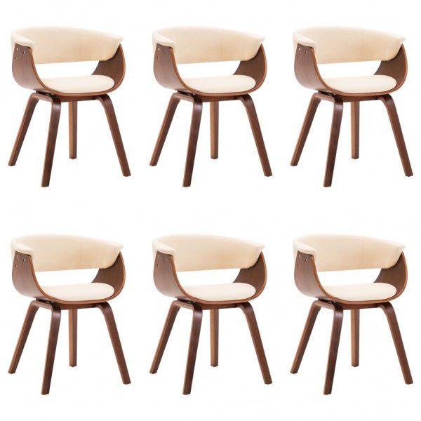 Cadeiras jantar 6 pcs madeira curvada e couro artificial creme M 2