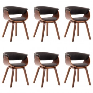 Sillas de comedor 6 uds madera curvada gris y tela H