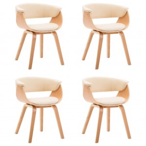 Cadeiras jantar 4 pcs madeira curvada e couro artificial creme H