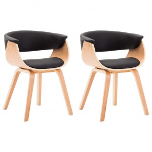Sillas de comedor 2 uds madera curvada y cuero sintético negro H