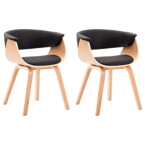 Sillas de comedor 2 uds madera curvada y cuero sintético negro M 2