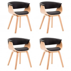 Sillas de comedor 4 uds madera curvada cuero sintético negro H