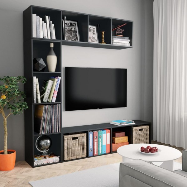 3 pcs conjunto armário de TV/estante 180x30x180 cm preto D