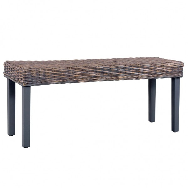 Banco de ratán kubu y madera maciza de mango gris 110 cm D