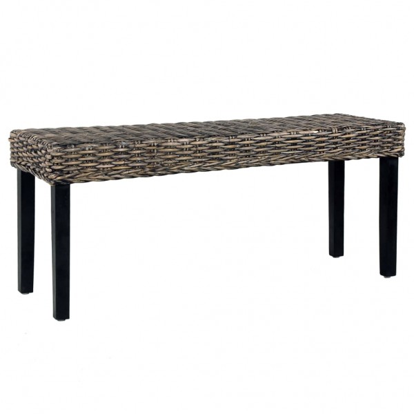 Banco de ratán kubu y madera maciza de mango negro 110 cm D