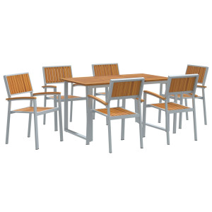 Juego de Comedor de Jardín Conjunto de 7 Gris. Madera Metal H