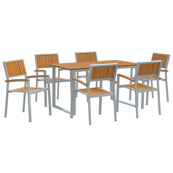 Juego de Comedor de Jardín Conjunto de 7 Gris. Madera Metal M 2