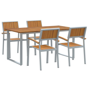 Conjunto de Comedor de Jardín  5 Piezas Tono Gris y Madera H