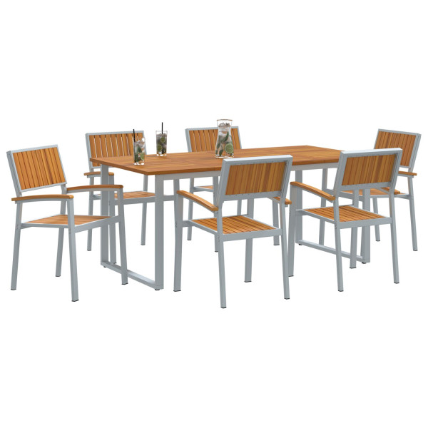 Juego de Comedor de Jardín Set de 7 Gris Claro Aluminio Duradero M 3