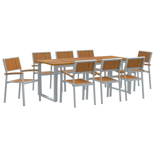 Conjunto de Comedor de Jardín  Juego de 9 Gris. Tono Madera Metal M 2
