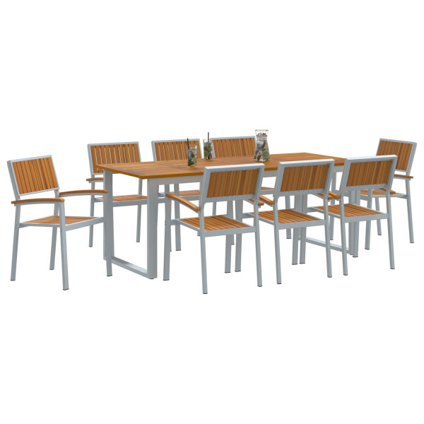 Conjunto de Comedor de Jardín  Juego de 9 Gris. Tono Madera Metal M 3