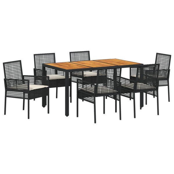 Conjunto de Comedor de Jardín  de 7 Piezas con Cojines Negro Polirratán M 2