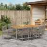 Conjunto de Comedor de Jardín de 9 Piezas con Cojines Gris Ratán Poliéster 4