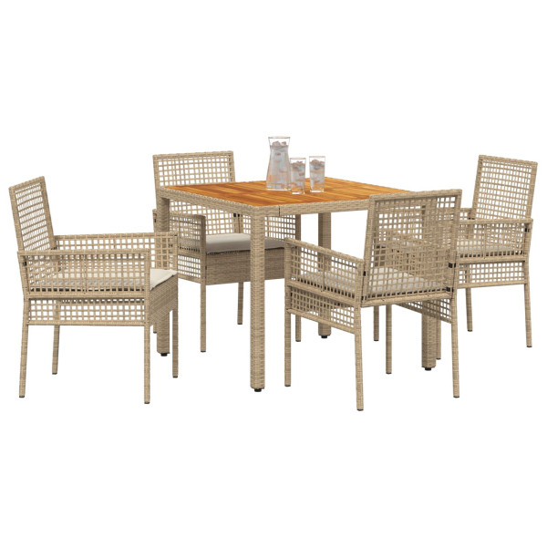 Conjunto de Comedor de Jardín  de 5 Piezas con Cojines Beige de Ratán M 3