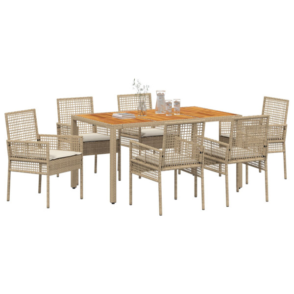 Conjunto de Comedor de Jardín  de 7 Piezas con Cojines Beige de Ratán Polipropileno M 3