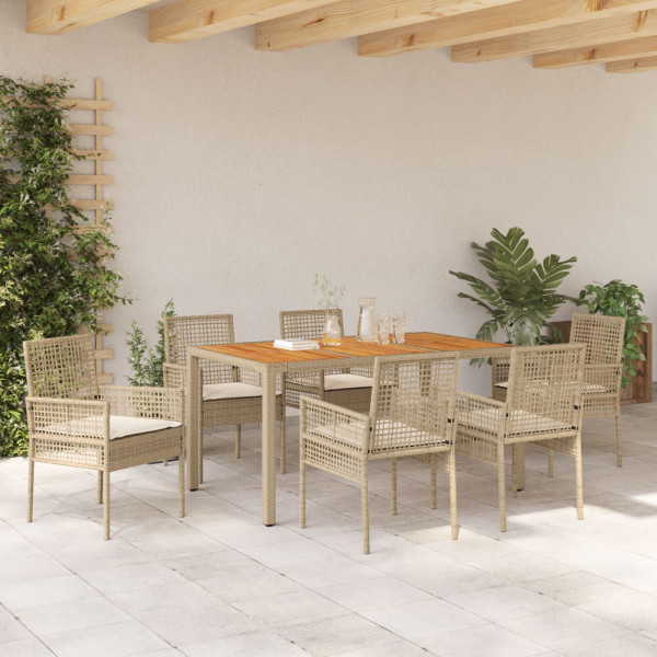 Conjunto de Comedor de Jardín  de 7 Piezas con Cojines Beige de Ratán Polipropileno M 4