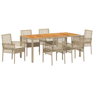 Conjunto de Comedor de Jardín de 7 piezas  con Cojines Beige de Ratán Polipropileno H