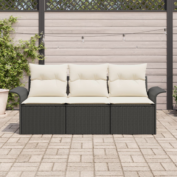 Conjunto de sofás de jardim 3 peças com almofadas - Rattan de poliéster preto. M 3