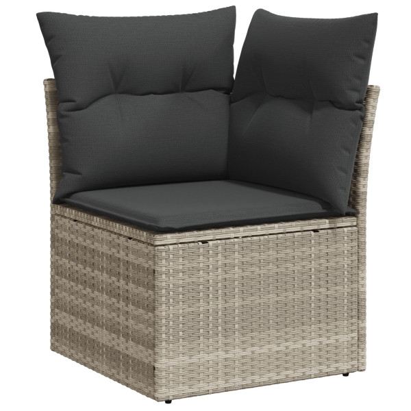 Conjunto de Sofás de Jardim de 7 Peças com Almofadas Cinza Claro Rattan Poly M 5