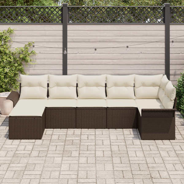 Conjunto de Sofás de Jardim de 7 peças com Almofadas Castanho Rattan PE M 3