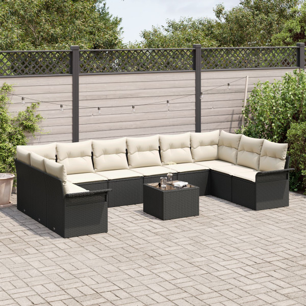 Conjunto de Sofá de Jardim de 10 Peças com Almofadas Rattan Sintético Marrom M 3