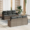 Conjunto de Sofá de Jardim 7 Peças com Almofadas Cinzento Rattan PE 1