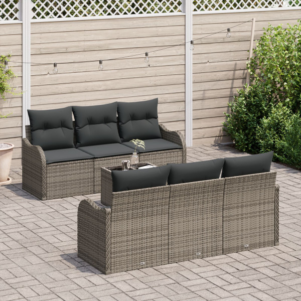 Conjunto de Sofá de Jardim 7 Peças com Almofadas Cinzento Rattan PE M 3