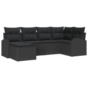 Conjunto de sofá de jardim de 6 peças com almofadas em rattan de poliéster preto H