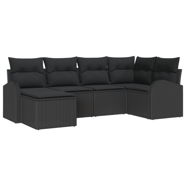 Conjunto de sofá de jardim de 6 peças com almofadas em rattan de poliéster preto M 2